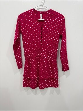 Ripzone Polka Dot Dress Kids Medium Pink Excellent Tiered Ruffle Long Sleeve